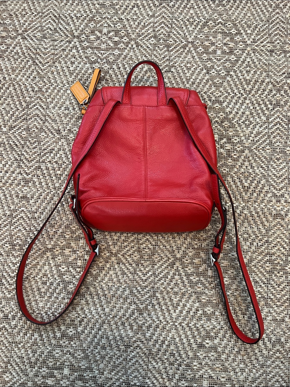 Coach Bright Red Pebbled Leather Mini Backpack with Turn-Lock Flap - Picture 2 of 10